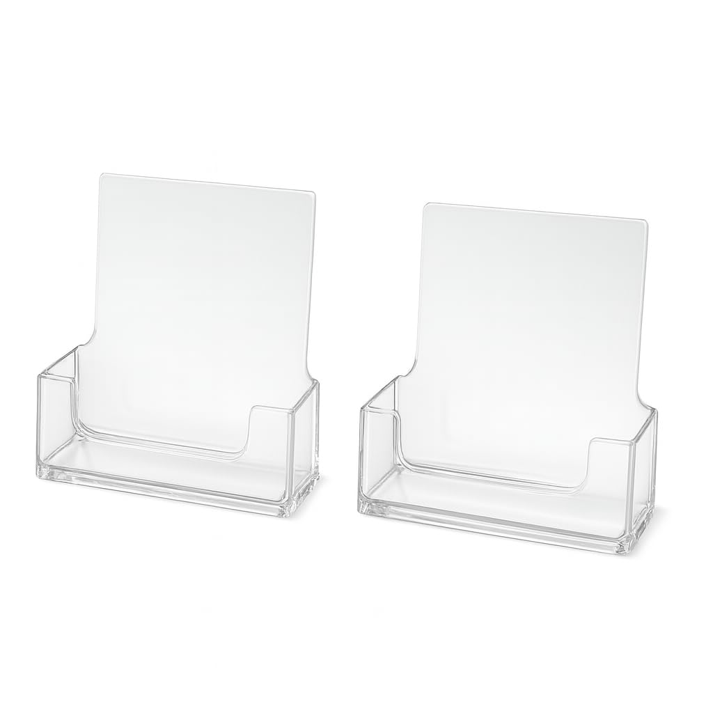 Completeshopfittings 1 Tier Portrait Business Card Holder Business Card Stands Acrylic Card Display Desk Stand Holder For Businessman, Home & Office Use (Pack Of 2)