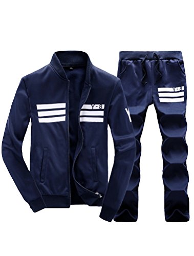 Lavnis Men's Casual Tracksuit Long Sleeve Running Jogging Athletic Sports Set Blue M