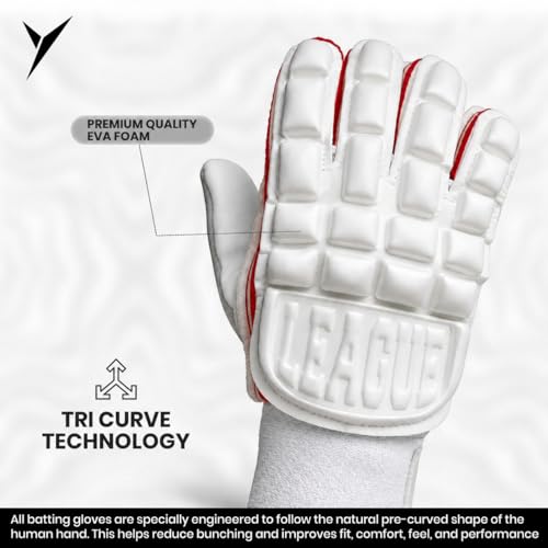Image of Jaspo League Cricket Batting Gloves | Leather Palm for Superior Grip | EVA Foam Padding| Tri Curve Design| Air Vents| Towel Elastic Wrist| Nylon Mesh & Stitch| Ideal for Tennis Ball Cricket & Practice