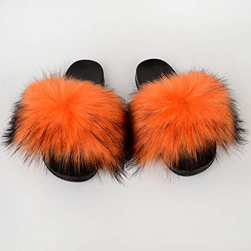 Image of MH Bailment Womens Furry Fluffy Slippers Faux Fur House Slippers Open Toe Fuzzy Slides Soft Flat Slip On Sandals for Indoor Outdoor