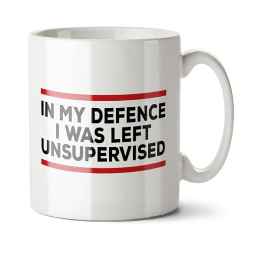 Black Raven Design - in My Defence I was Left Unsupervised - Funny Colleague Gift Mug, Ceramic, 11fl oz