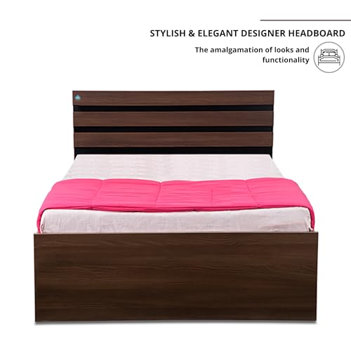 Image of DELITE KOM | 1 Year Warranty | Single Bed, Cocoa Engineered Wood Bed with Box Storage, Wooden Bed (77x37 Inches) | Installation Included | Dual Tone Color - Acacia Dark & Flowery Wenge
