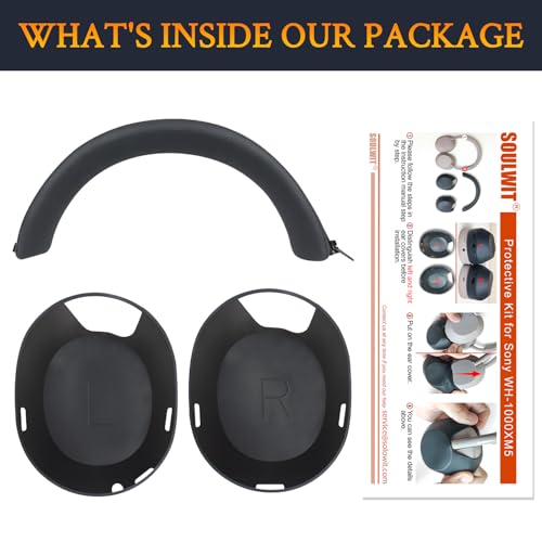 Image of SOULWIT Silicone Case for Sony WH-1000XM5 Headphones, Xm5 Headband Cover & Ear Cups Protector - Black