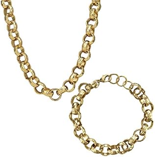 THE BLING KING 12mm Gold Diamond Cut Pattern Belcher Chain Necklace and Bracelet Classic Jewellery Set, Real Gold Plating, Matching Belcher Necklace and Bracelet (Necklace: 24", Bracelet: 8 to 8.5")