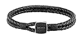  BOSS Pulsera de Hombre Acero Inoxidable Sin Piedras Preciosas, Negro, Medium