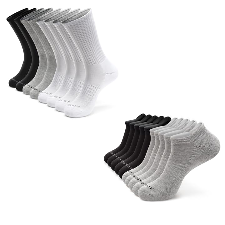 MONFOOT Men's/Women's 8+10 Pairs Athletic Cushion Crew Ankle Socks, Multicolor Medium