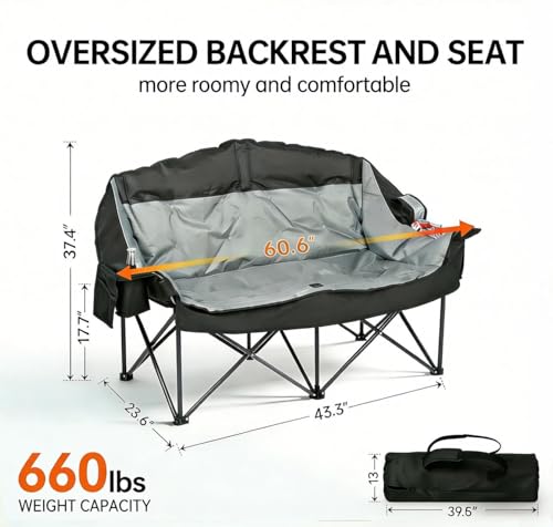 Image of Heavy Duty Double Camping Chair Oversized 2 Person Camp Loveseat