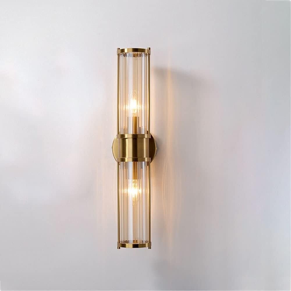HXYSXHJUO Modern Glass Wall Lamp Gold Metal Light Nordic Lighting Sconce for Bedroom Bedside Living Room Study Corridor Entryway Restaurant Mounted Lamp(2-light)