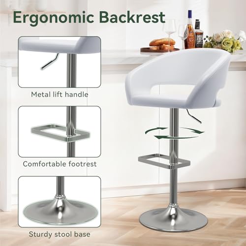 Image of PU Leather Adjustable Swivel Counter Height Bar Stool, Pearl White