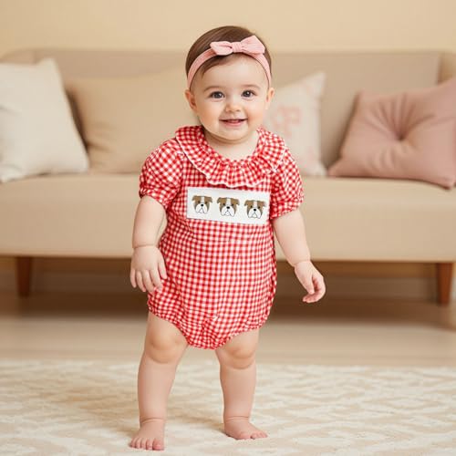 ZyHwShine Baby Girl Football Outfit Infant Football Embroidery Bubble Romper Smocked Onesie Newborn Football Summer Clothes3