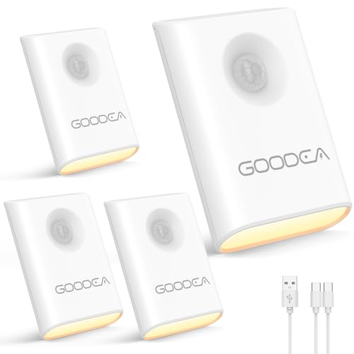 GOODEA 4-Pack Magnetic Motion Sensor Night Light with Rechargeable Battery