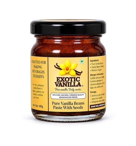 Image of Exotic Vanilla Pure Vanilla Bean Paste with Seeds 60 g - Made with Real Madagascar Vanilla Beans, Rich & Concentrated, Alcohol-Free, Gluten Free, Baking Bean Paste for Ice Creams, Puddings