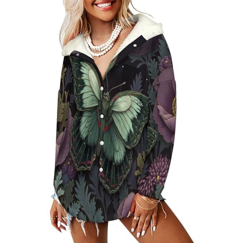 Veste polaire femme à boutons émeraude avec doublure peluche sherpa
