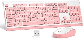 Wireless Keyboard and Mouse Combo,2.4GHz Silent Keyboard and Mouse Set,QWERTY Layout Full Size Keyboard,1 USB Receiver Keyboard and Mouse,Slim Keyboard and Mouse Combo for PC,Laptop,Mac,Windows(Pink)