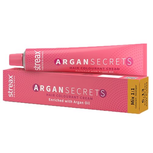 Streax Professional Argan Secrets Permanent Hair Colourant Cream – Golden Ash Dark Blonde 6.13 (Enriched with Argan Oil) For All hair types, 60 gm