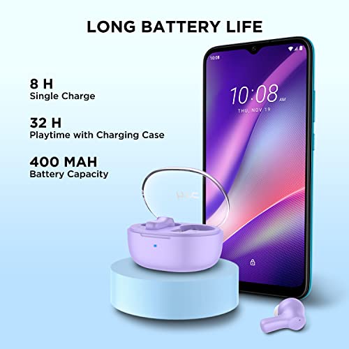 Image of HTC True Wireless Earbuds 1 Bluetooth 5.3 Earphones, in-Ear Headphone ENC Noise Cancellation with Transparent Charging Case, 32-Hour Playtime /Built-in Mic /Touch Control -Crystal Purple
