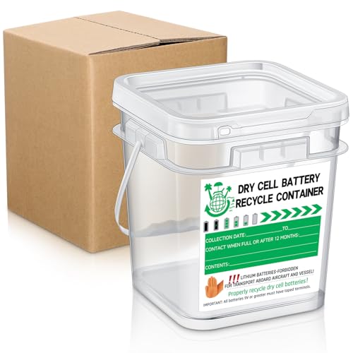 LemonRoad Dry Cell Battery Disposal Container 1.3 Gallon Battery Recycling Container Dry Cell...