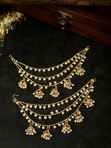 Shining Diva Fashion Latest Trendy Stylish Ear Chain Earrings for Women | Traditional 18k Gold Plated Wedding Party Jewellery | Bahubali Inspired Kan Chain Jhumki Earrings