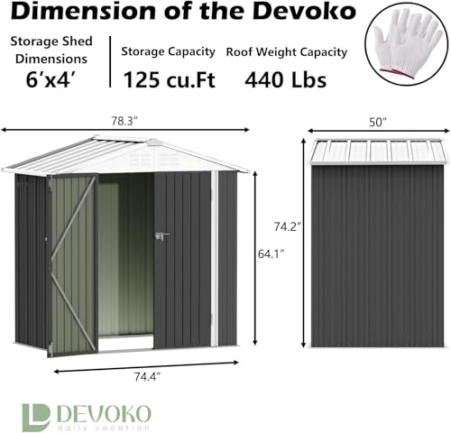 Image of Devoko Outdoor Storage Shed 6 x 4 FT Lockable Metal Garden Shed Steel Anti-Corrosion Storage House with Double Lockable Door for Backyard Outdoor Patio (Gray)