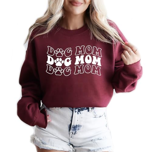 Dog mom Women's Long Sleeve Crewneck Sweatshirt Dog Mama Letter Print Graphic Shirts Pullover Tops