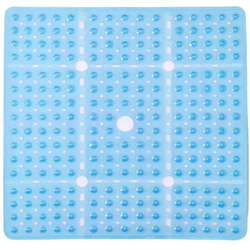 Image of ENKOSI Square Shower Mat 27x27 inch - Anti Slip Bathroom Shower Stall Mats for Shower Floors - Non Slip Square Bath Mat with Strong Secure Suction Cups and Drain Holes in Middle (Clear Blue 27x27)
