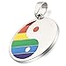 Flongo Gay Schwul LGBT Anhänger Halskette, Edelstahl Silber Mehrfarbig Bunt Regenbogen Streifen LGBT Lesbe Gay Pride Schwul Homosexuell Tai Chi Yin Yang Herren, Damen