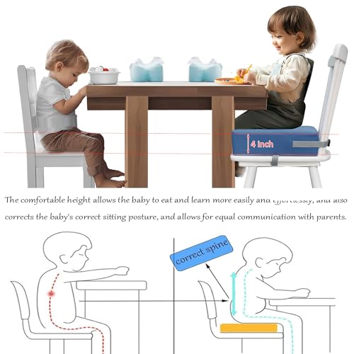 Image of Eiury Booster Seat for Kitchen Chair, Toddler Booster Seat for Dining Table, Waterproof PU Leather Kids Seat Cushion with Adjustable Straps, Non-Slip Bottom, Wipeable Seat Pad,Blue