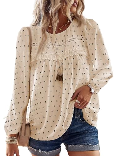 Image of Falechay Womens Tops Flowy Boho Dressy Casual Lace Cute Long Sleeve Shirts