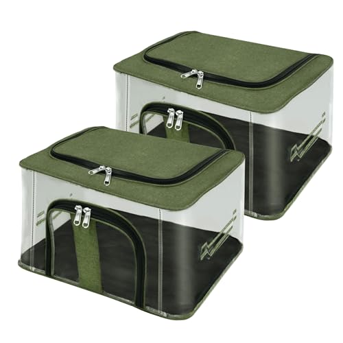 Image of Storite 2 Pack Nylon 33 L PVC Transparent Moisture Proof Storage box for Clothes Closet Wardrobe Organizer for Clothes Saree Bags with Carry Handle (DarkGreen, 44L x 31W x 24H cm)
