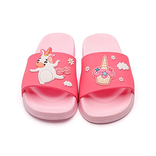 MEMON Toddler Little Kids Dinosaur Beach/Pool/Shower Slides/Anti-Skid Home Bath Slippers/Cute Summer Outdoor Shoes for Girls and Boys(ME2202-pnk-17)