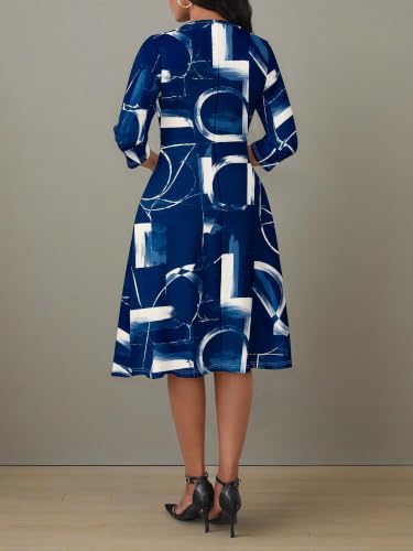 Image of PinkPatty Women's Casual 3 /4 Sleeve Midi Dresses Fit and Flare Church Work Dress with Pockets
