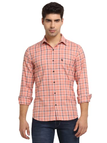 Image of Cantabil Men Cotton Checkered Pink Full Sleeve Casual Shirt (MSHC00146-PINK)