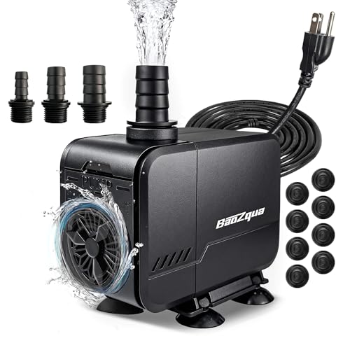 Image of 320GPH (1200L /H, 15W) Submersible Water Pump, Quiet & Energy-Efficient Fountain Pump, for Aquarium, Fish Tank, Pond, Fountain, Waterfall, Hydroponics, with 3 Nozzles and 6.6ft Power Cord