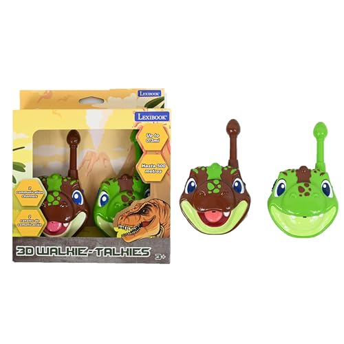 Lexibook, Dinosaur, Dinosaur 3D walkie-talkies, 500m Range, 2 Communication Channels, Belt Clip, Grey/Brown, TW18DINO