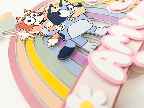 Personalized Blue Rainbow Cake Topper