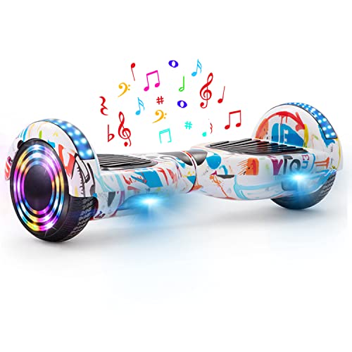 E-RIDES Hoverboard niños 6.5',Patinete Eléctrico Autoequilibrio,Hoverboards Patinete Smartgyro,Altavoces Bluetooth Luces LED Motor 500W,Regalos para Niños Adultos,Graffiti Blanco