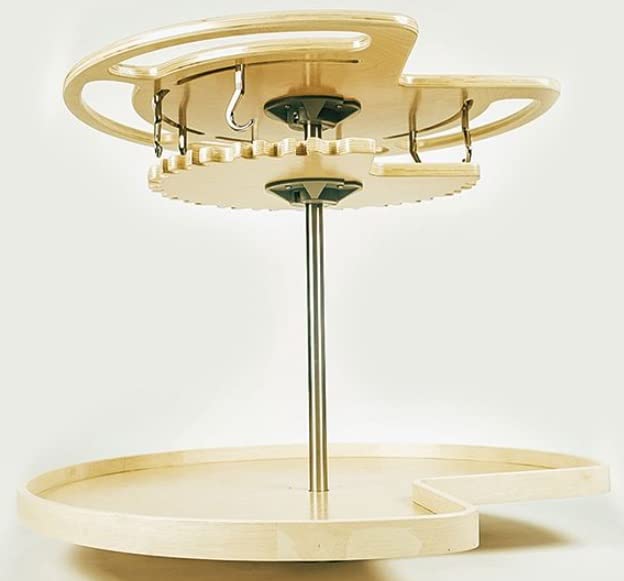 Wood Kidney Shape Swiveling Lazy Susan Hooks Pots and Pans Organizer with 7 Metal for Corner Base Cabinet (28