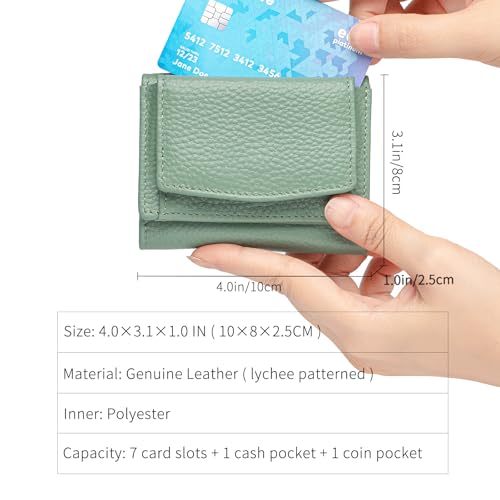 Image of Small Wallet Women Genuine Leather RFID Blocking Trifold Tiny Wallets with Snap Coin Pouch 7 Card Solts