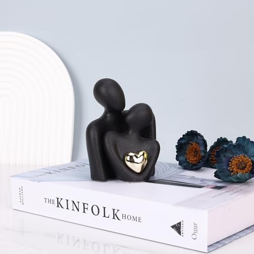 Statuette couple romantique en céramique noire objet déco moderne