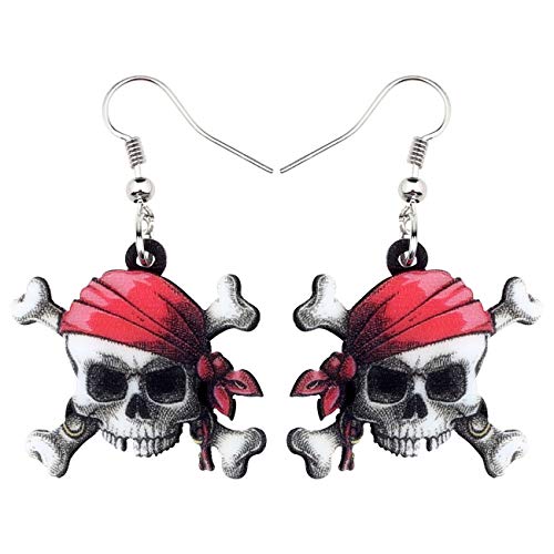 DUOWEI Novelty Pirate Skull Dangle Earrings Gifts for Women, Halloween Gothic Acrylic Drop Earrings, Crossbones Design, Halloween Costume Jewelry Accessories