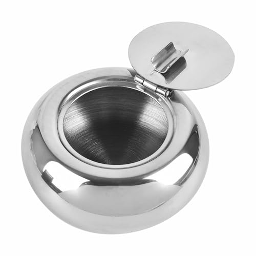 Askfat i rostfritt stål med lock, trumstil cigarett askbricka, modern bordsskiva, vindtät, utomhus, askbrickor för cigarett, cigarr, uteplats, trädgård, bar, café, hemmakontor