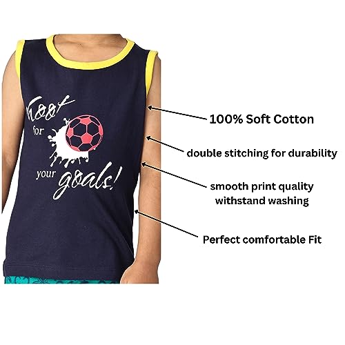 Image of Totz Touch Boys Regular Fit Sleeveless T Shirt / Tees / Vest / Baniyan | Pure Cotton 180 Gsm | Kids Casual Round Collar Tshirts (Pack 5 | Size Options - 0-6 Months / 12-24 Months / 2-3 Years / 3-4 Years / 4-5 Years)
