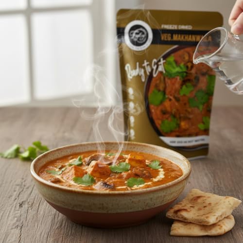 Image of FzyEzy Freeze-Dried Veg Makhanwala | Rich & Creamy Indian Mixed Vegetable Curry | Ready-to-Eat | Just Add Hot Water | Gluten-Free & Preservative-Free | Authentic Restaurant-Style Taste | 60g Pack