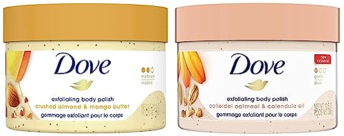 Image of Dove Exfoliating Body Polish Scrub, Fruity Scent, 298g & Dove Exfoliating Body Polish Scrub For Delicate & Sensitive Skin With Oatmeal & Calendula Oil, 298g