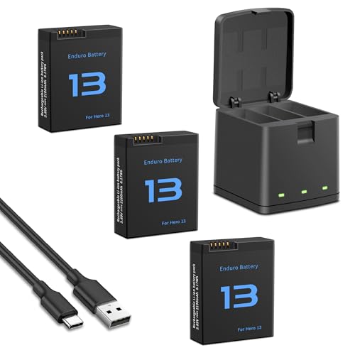 Battery Charger Kits for Hero 13 Black 3-Pack 2100mAh Replacement Batteries and Triple Charge Case with Type-C Charging Cord for Hero 13 Official Batteries Accessories (3-Pack)