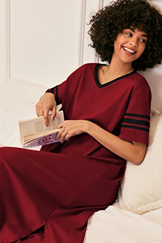 Image of Ekouaer Long Nightgown, Womens V Neck Loungewear Oversized Sleepwear Loose Sleep Dress S-4XL
