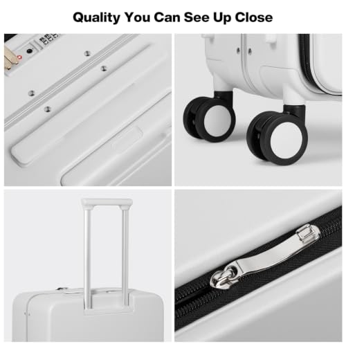 Image of mixi 24 Inch Checked Luggage PC Hard Shell Suitcase Top Opening Aluminum Frame Travel Suitcases with Wheels, Smoke White