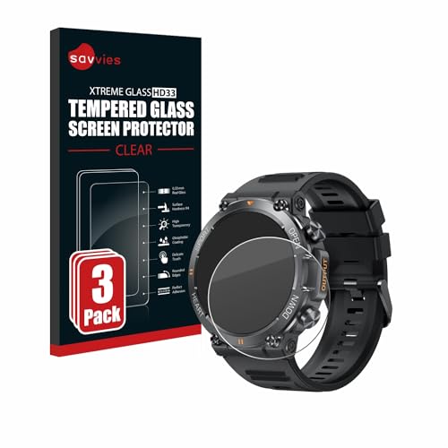 savvies Armoured Glass 3-Pack compatible with Akkee Smartwatch 1.39
