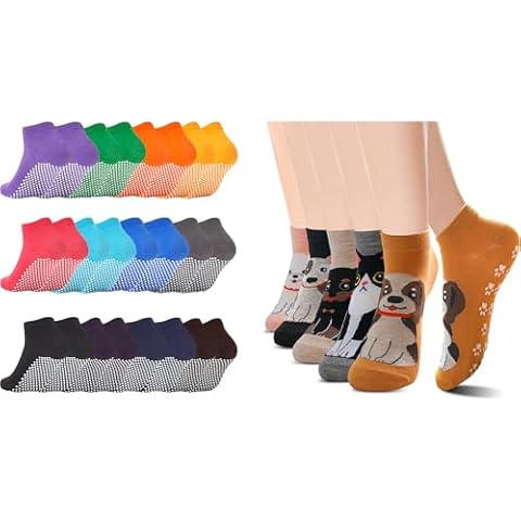 WANZHIHUI Pilate Grip Socks for Women Anti-Skid Yoga Socks with Grips Hospital Socks Solid Color Bulk Ankle Socks Cover
