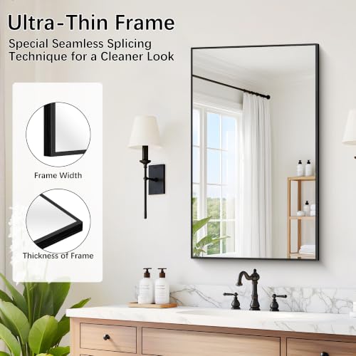 Image of DESBING 18 inch x 30 inch Bathroom Mirror, Black Metal Frame Wall Mirror